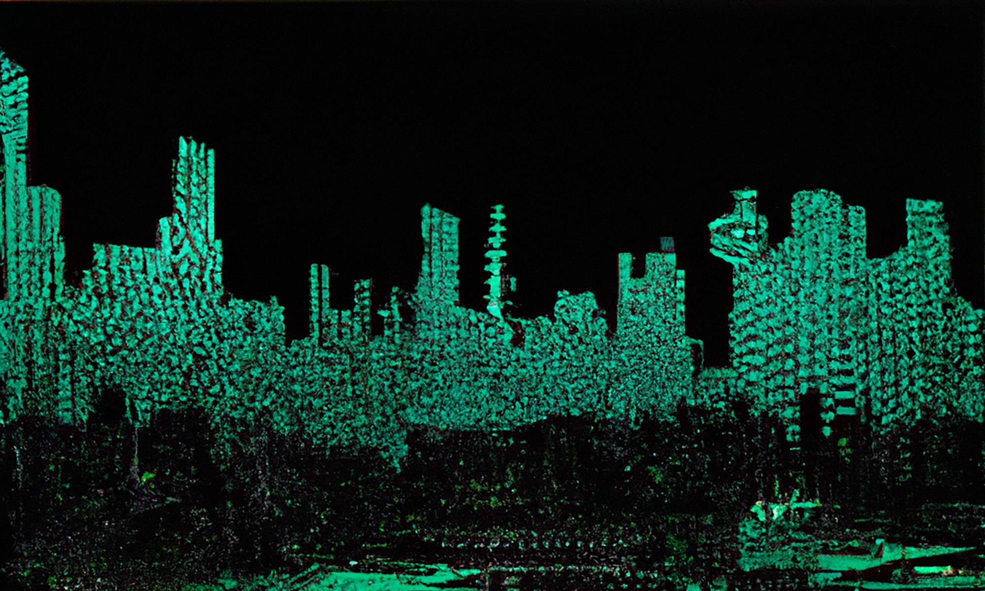 A cityscape made out of circuits